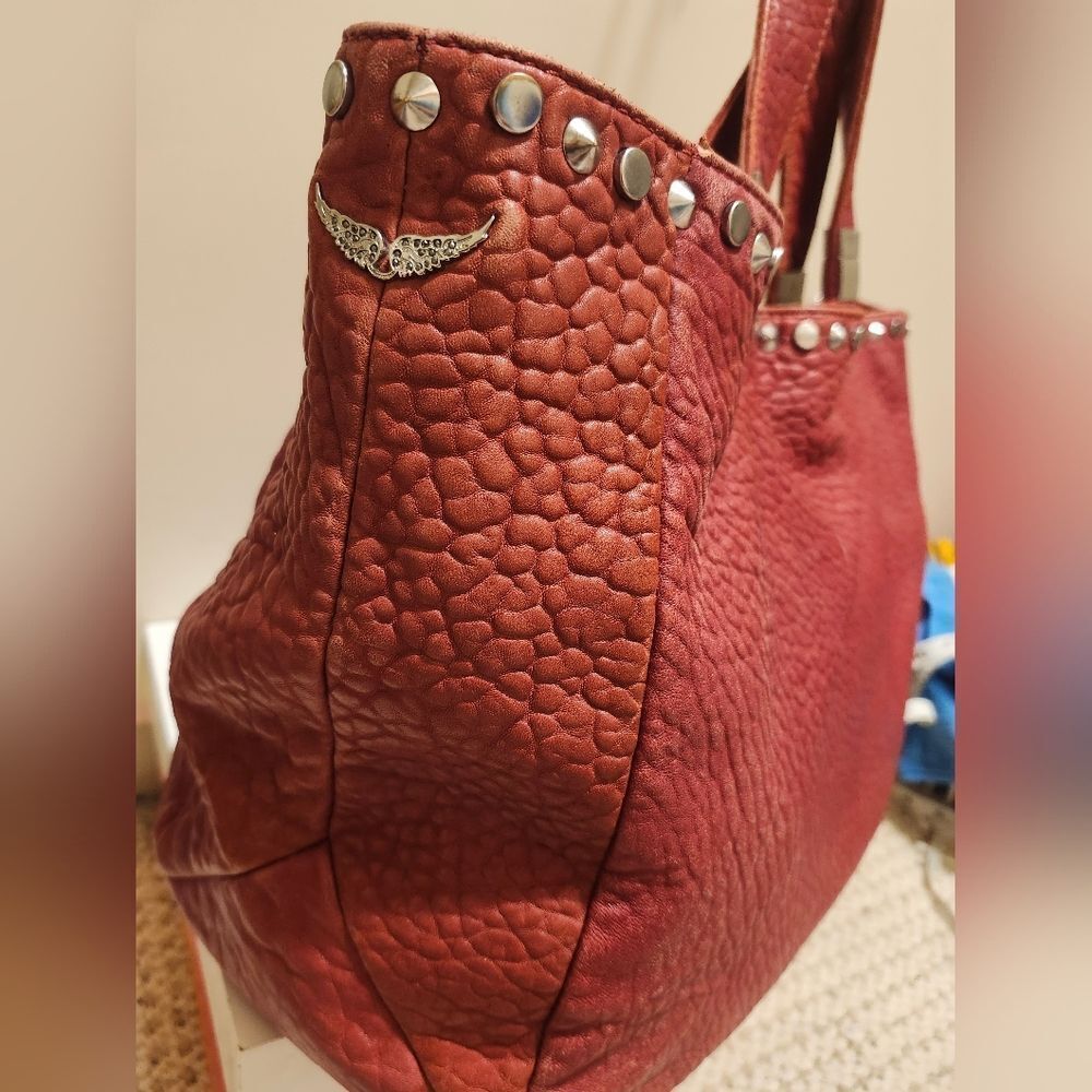Zadig & Voltaire Red Pebbled Leather Silver Rock Stud Trim Handbag/Tote Ret.$695 - Picture 7 of 15
